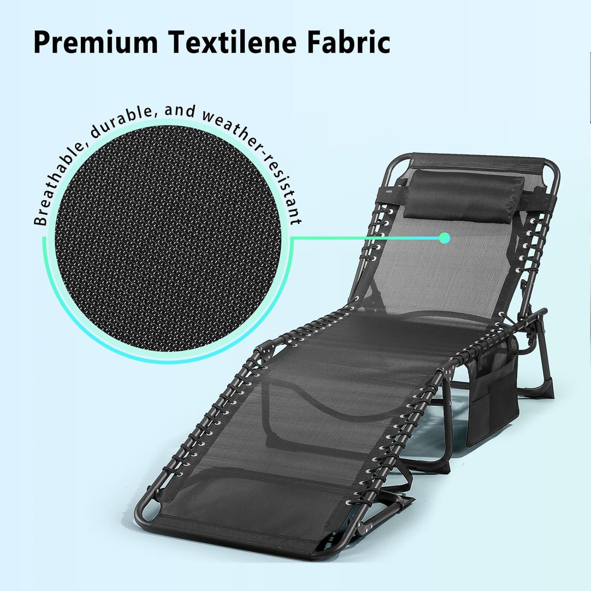 Unovivy Outdoor Chaise Lounge Chairs Set of 2, Portable Folding Pool Lounge Chair with 5-Position Reclining Back, Teslin Tann