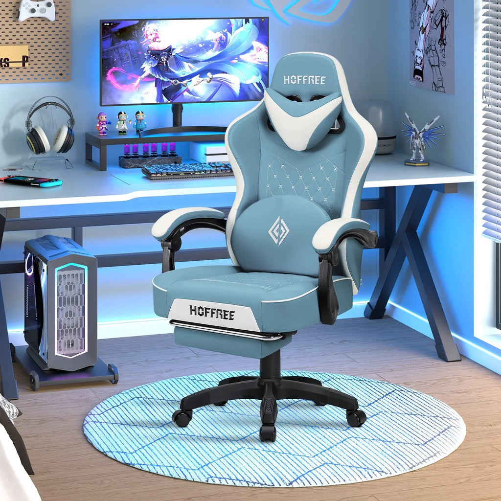 Hoffree Gaming Chair with Massage and Footrest Big and Tall Gamer Chair with Headrest and Lumbar Support PU Computer Game Chair for Adults Office - image 26