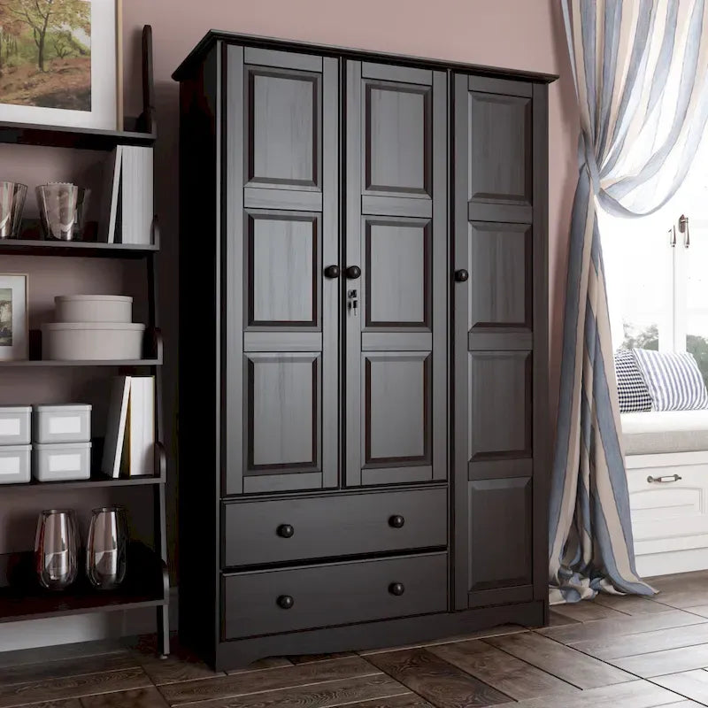 3-Door Wardrobe Armoire - White/Mocha/Java - Solid Wood - image 12