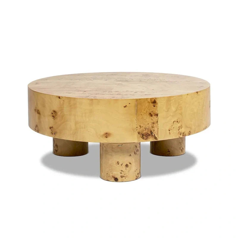 Nebula 35.5-Inch Round Burl Wood Coffee Table with Elegant Pillar Legs - image 7