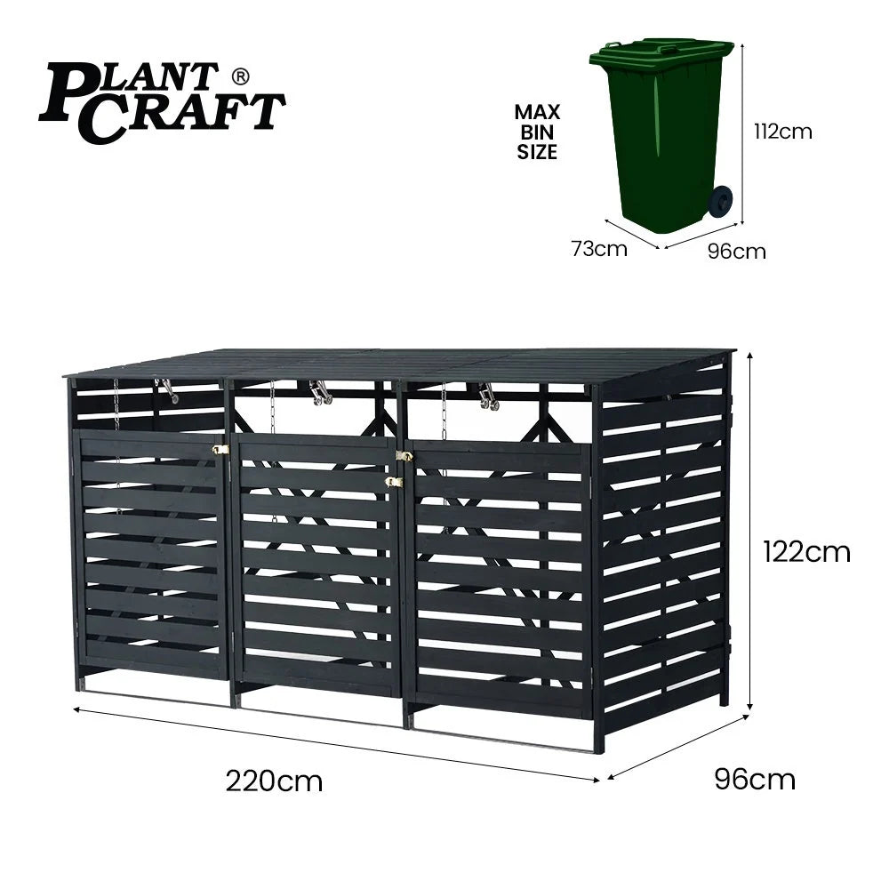 PLANTCRAFT Triple Wood Wheelie Bins Storage Shed, 3 Door Garbage Rubbish Bin Enclosure - image 9