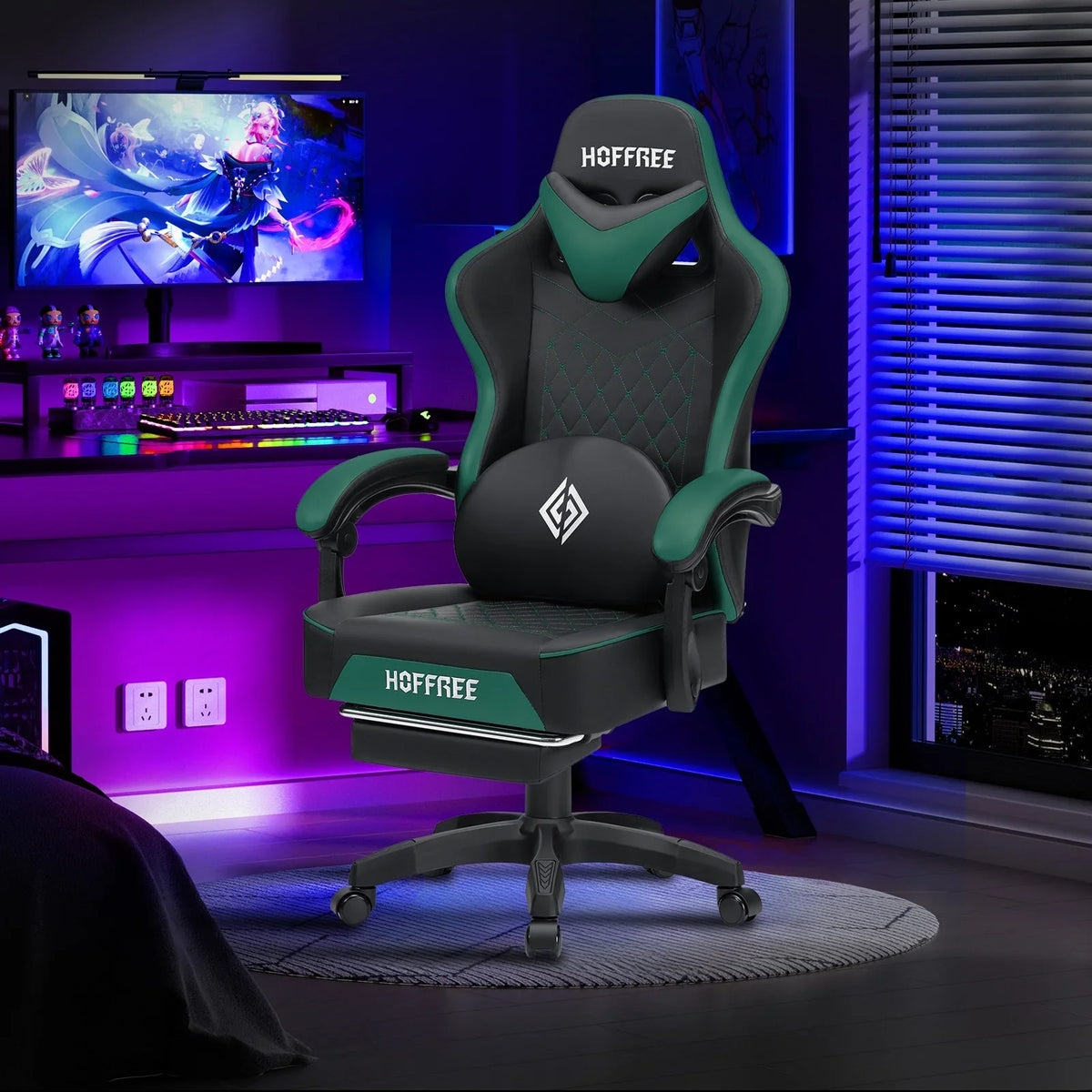 Hoffree Gaming Chair with Massage and Footrest Big and Tall Gamer Chair with Headrest and Lumbar Support PU Computer Game Chair for Adults Office - image 73