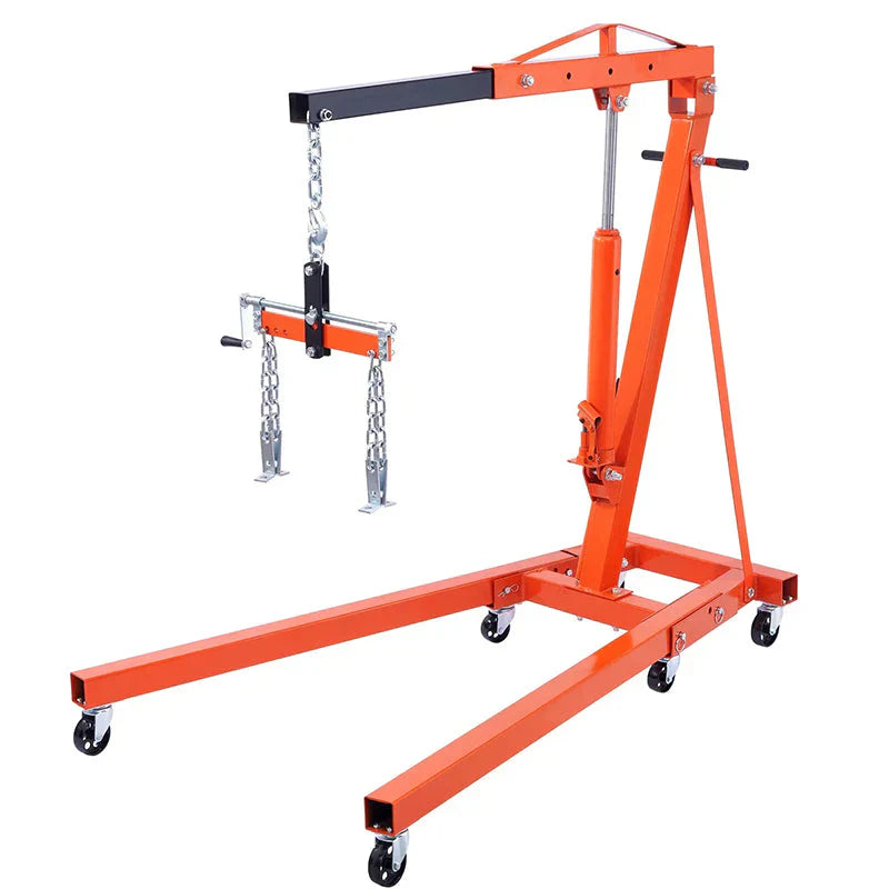 2T Folding Engine Hoist with Leveler, 4400 lbs Capacity, Heavy-Duty Hydraulic Cherry Picker Crane - image 1