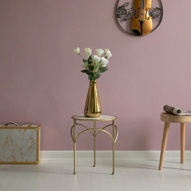 Set of 3 Decorative Gold Metal Round Plant Stands with Modern White Marble Top - Stylish End Side Tables - image 8