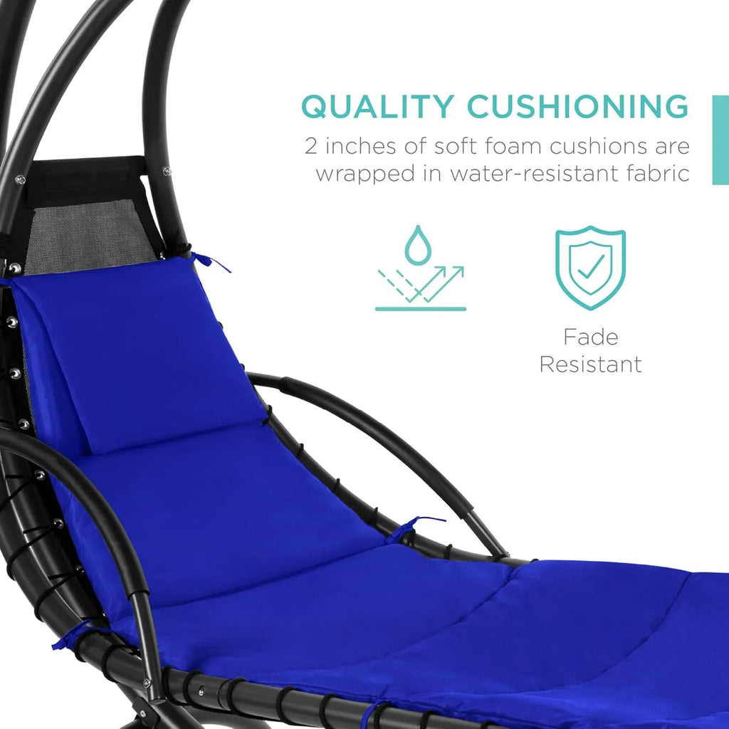 Best Choice Products Outdoor Hanging Curved Steel Chaise Lounge Chair Swing w/Built-in Pillow and Removable Canopy - Charcoal