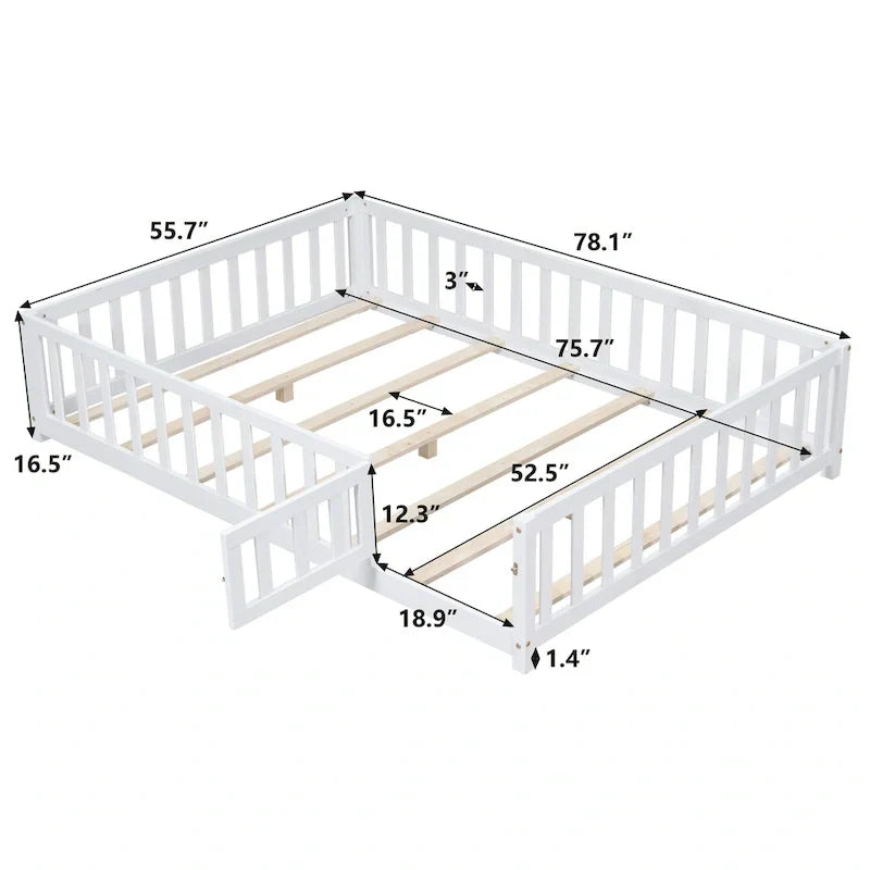 Kids' Full-Size Wooden Floor Bed with Fence and Door - image 15