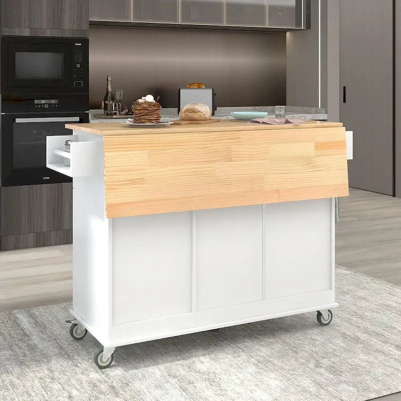 Mobile Kitchen Island on Wheels with Drop Leaf and Solid Wood Top - image 8
