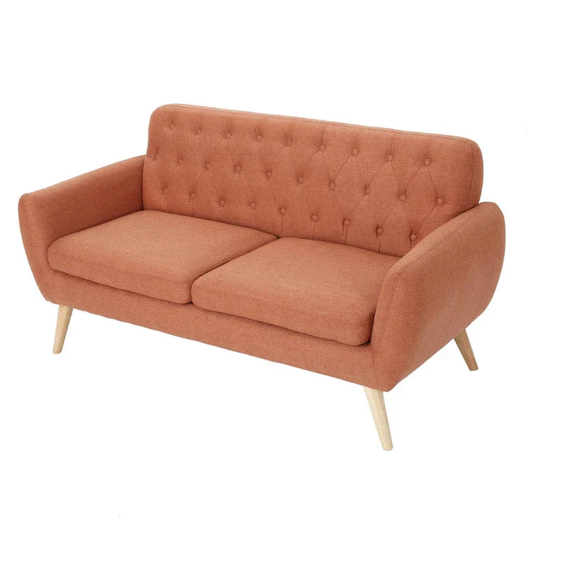 Mid Century Tufted Sofa with Cushioned Seat and Wooden Legs - image 5