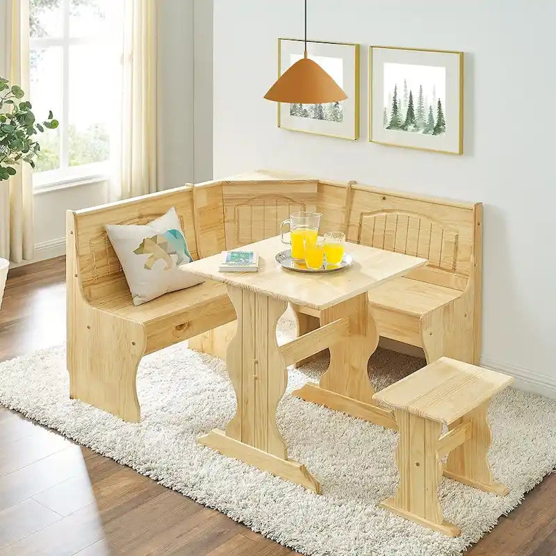 MUSEHOMEINC Classic 3-Piece Solid Wood Breakfast Nook Dining Set with Side Bench and Hidden Storage - image 3