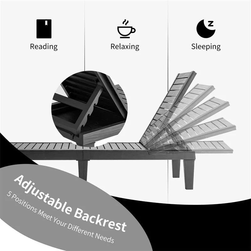 Outdoor Chaise Lounge Chair Patio Recliner Adjustable With 5 Positions Wood Texture Design Waterproof Easy To Assemble - Comf