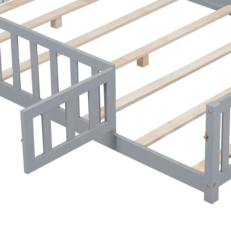 Kids' Full-Size Wooden Floor Bed with Fence and Door - image 11