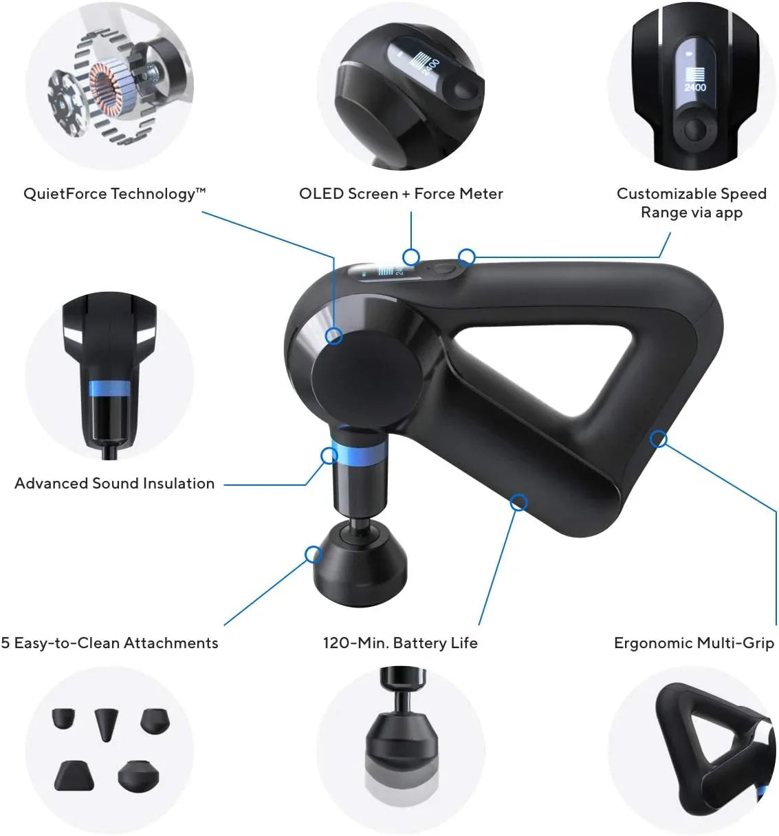 TheraGun Elite Ultra-Quiet Percussion Massage Gun for Deep Tissue Muscle Pain Relief, Handheld Electric Massager Perfect for 