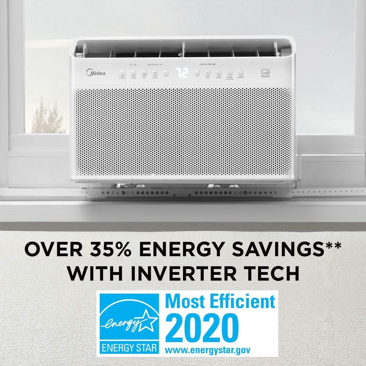 U-Shaped Inverter Window Air Conditioner 12,000BTU with Open Window Flexibility, Robust Installation,Extreme Quiet, 35% Energ
