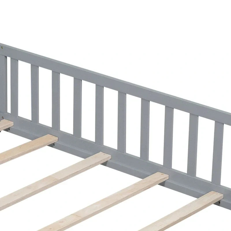 Kids' Full-Size Wooden Floor Bed with Fence and Door - image 10