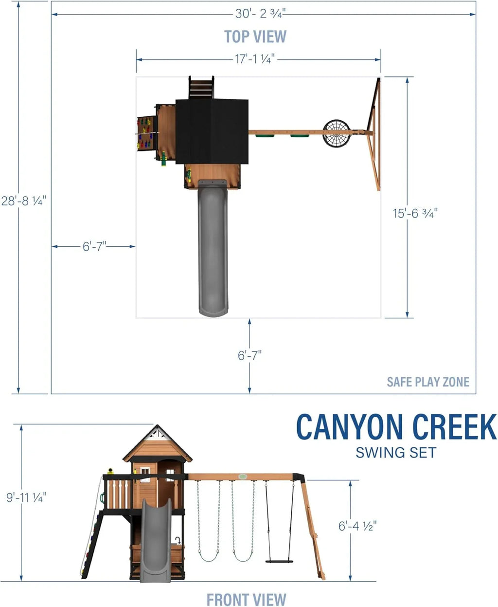 Backyard Discovery Canyon Creek Cedar Wood Swing Set with Wave Slide, Clubhouse, Play Kitchen, Picnic Area, Belt Swings, Web 