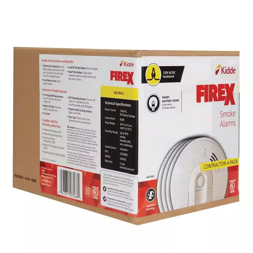 i4618 4-Pack Hardwired Smoke Alarm with Ionization Sensor, 120V AC, 9V Battery Backup - image 6