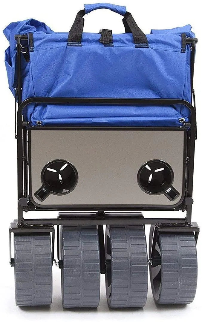 All Terrain Beach Wagon with Side Table|Heavy Duty Collapsible Folding Cart with Large Wheels for Beach Day, Picnic, Camping,