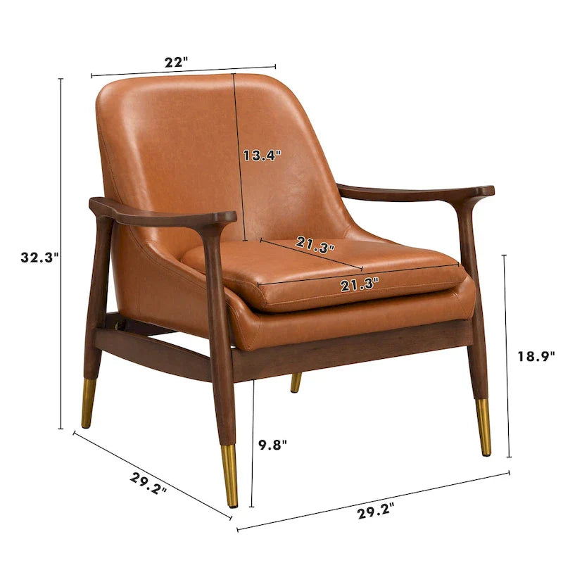 Mid-Century Modern Faux Leather Accent Chair - 29.2", Cushioned Seat, Sturdy Wood Frame, and Brass-Tipped Legs - image 5