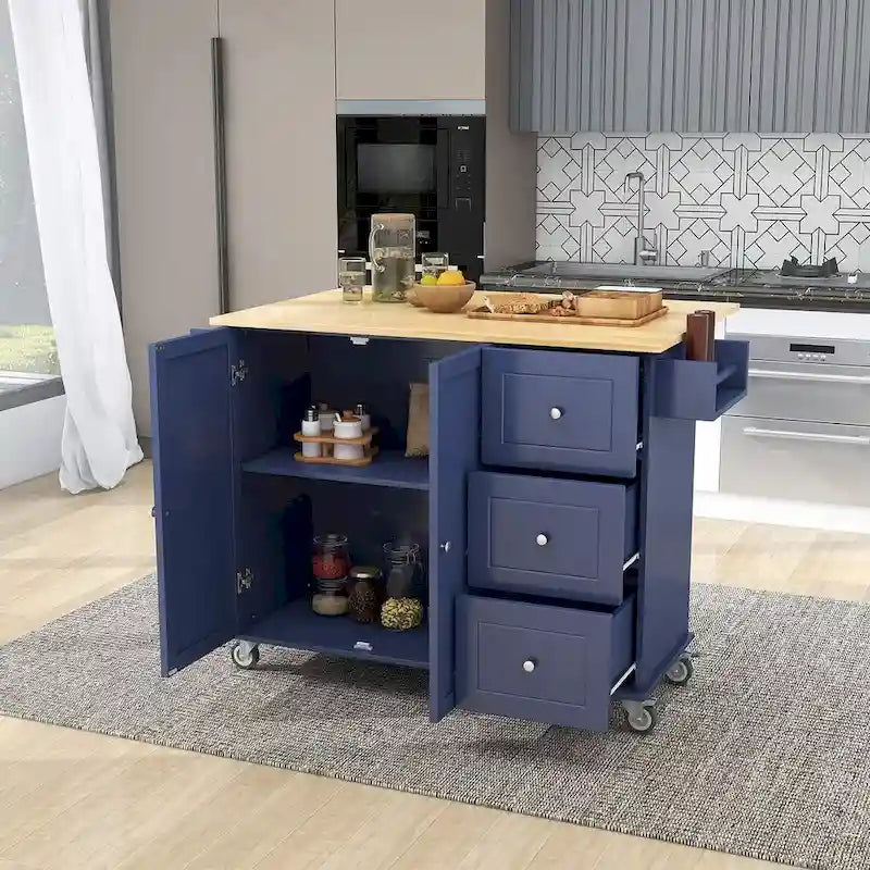 Mobile Kitchen Island on Wheels with Drop Leaf and Solid Wood Top - image 16
