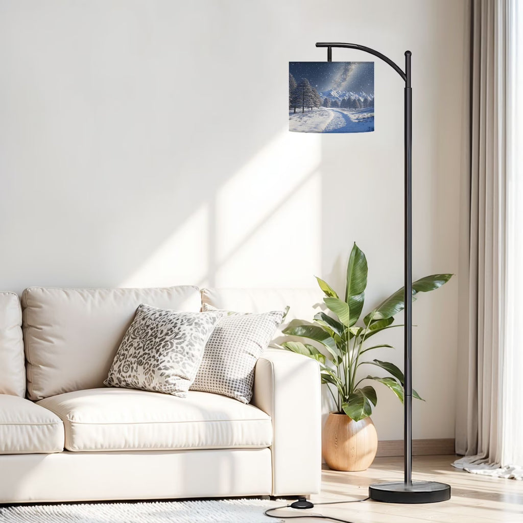 Arc Floor Lamp, 3 Color Temperatures Modern Floor Lamps Fall Autumn Maple Tree Forest Adjustable Tall Standing Reading Lamp with Linen Texture Shade - image 3