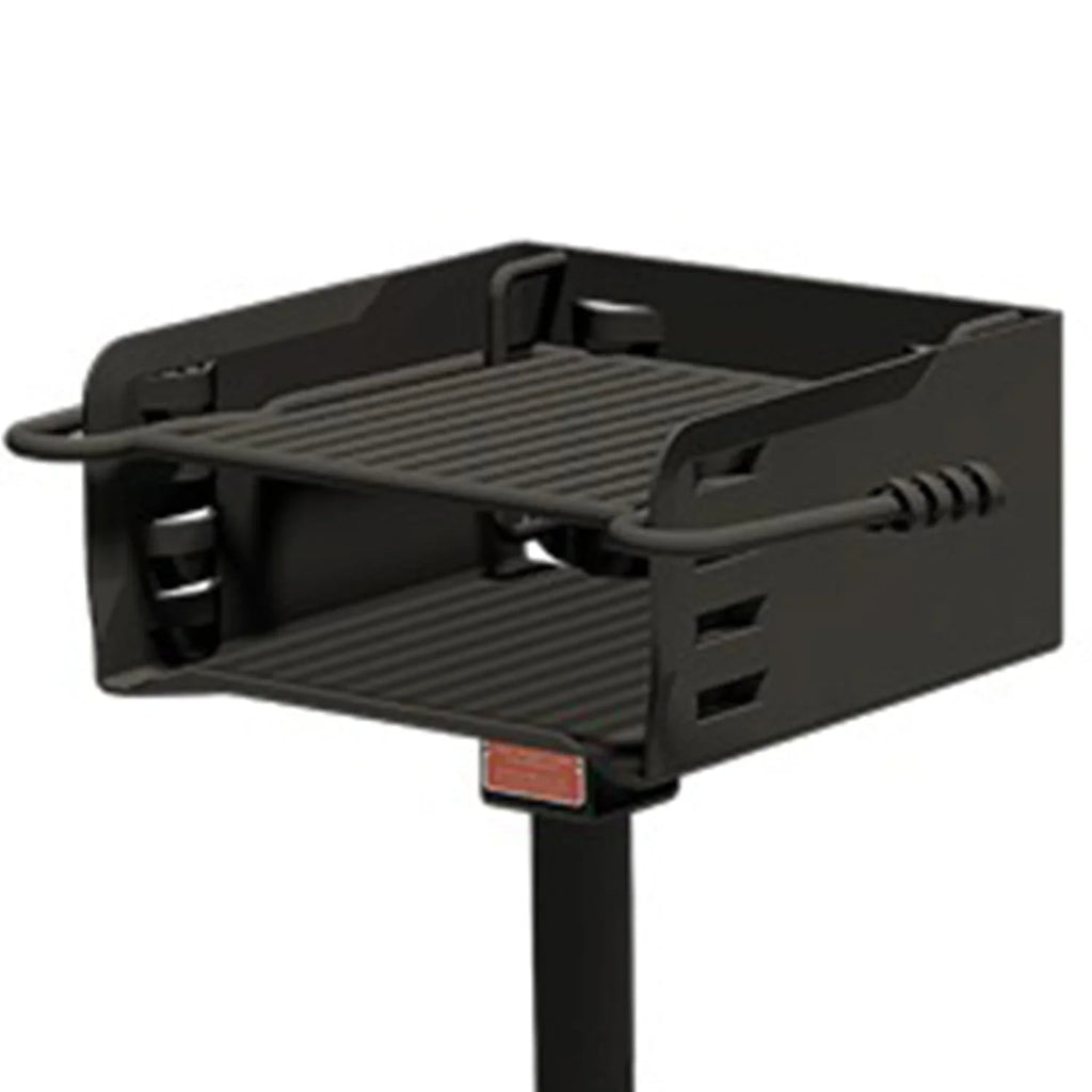 Pilot Rock Park Style Steel Outdoor BBQ Charcoal Grill and Post, Black