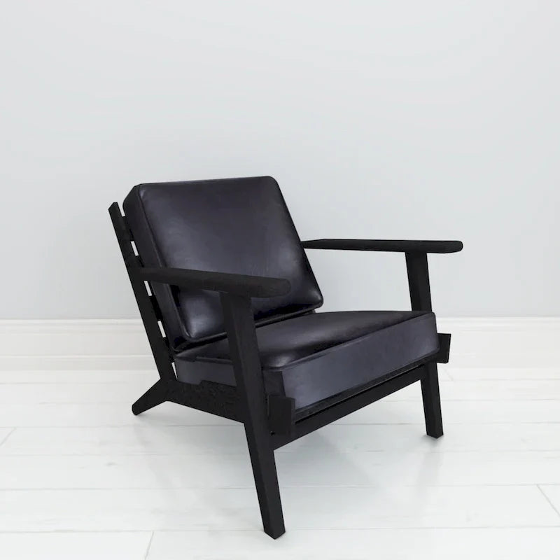 Handcrafted Amber Accent Chair with Slatted Mango Wood, Buffalo Leather Cushions, and Angled Legs - image 14