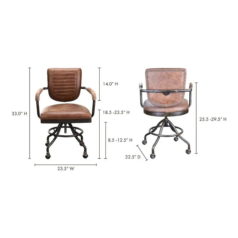 Aurelle Home Vintage-Inspired Soft Brown Leather Rustic Desk Chair - image 3