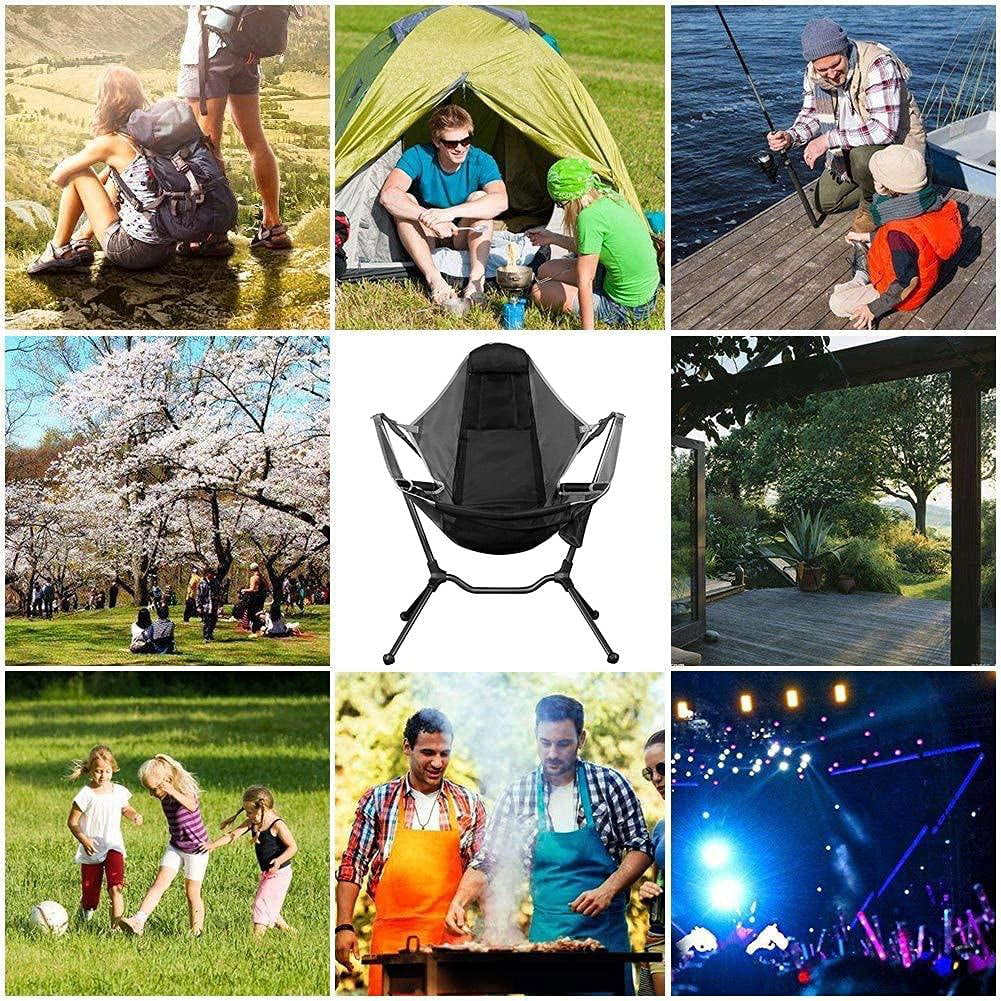 VEANERWOOD Hammock Camping Chair Folding Rocking Chair with Pocket Steel Heavy Duty Portable Camping Chair with High Back Out