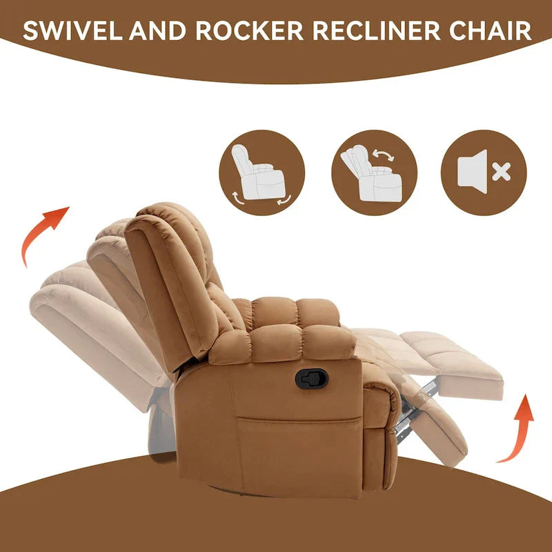 Extra-Large Swivel Rocker Recliner with Footrest and Pockets - Manual Operation - image 23