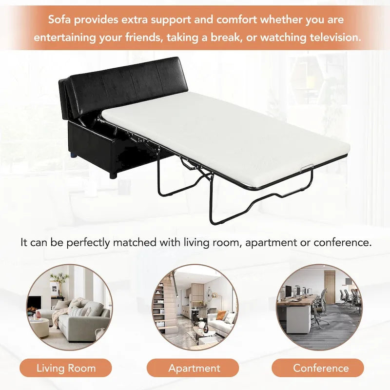 Twin Size Folding Pull out Ottoman Sleeper Bed with Mattress Convertible Guest Bed, PU Upholstered Sleeper Sofa - image 5