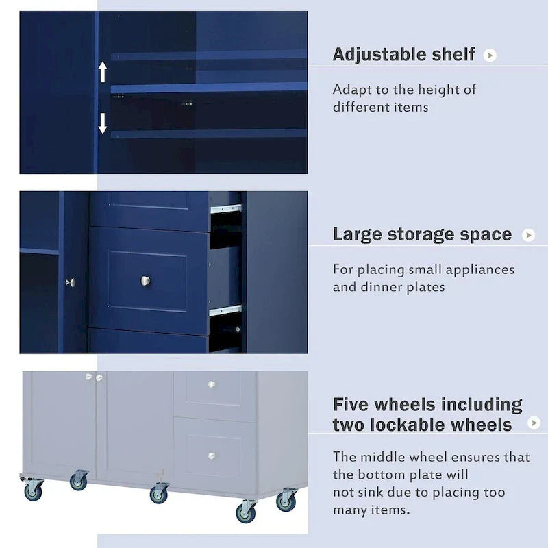 Mobile Kitchen Island on Wheels with Drop Leaf and Solid Wood Top - image 21