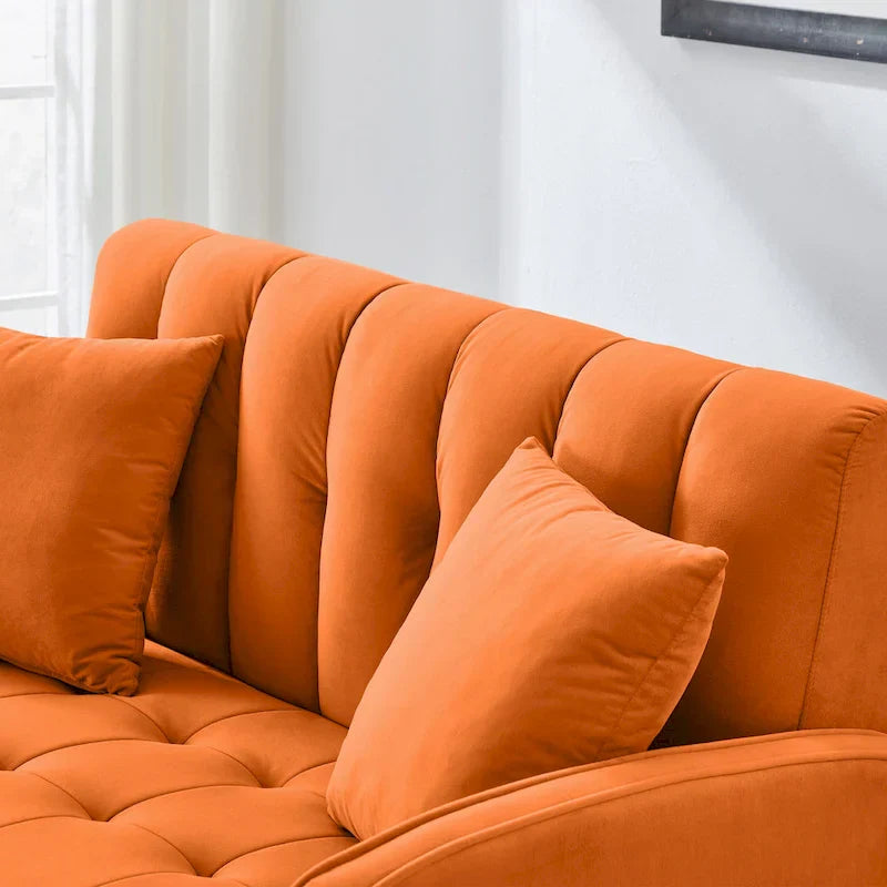 Contemporary Velvet Tufted Loveseat for Small Living Spaces - Beige Upholstered Sofa - image 25