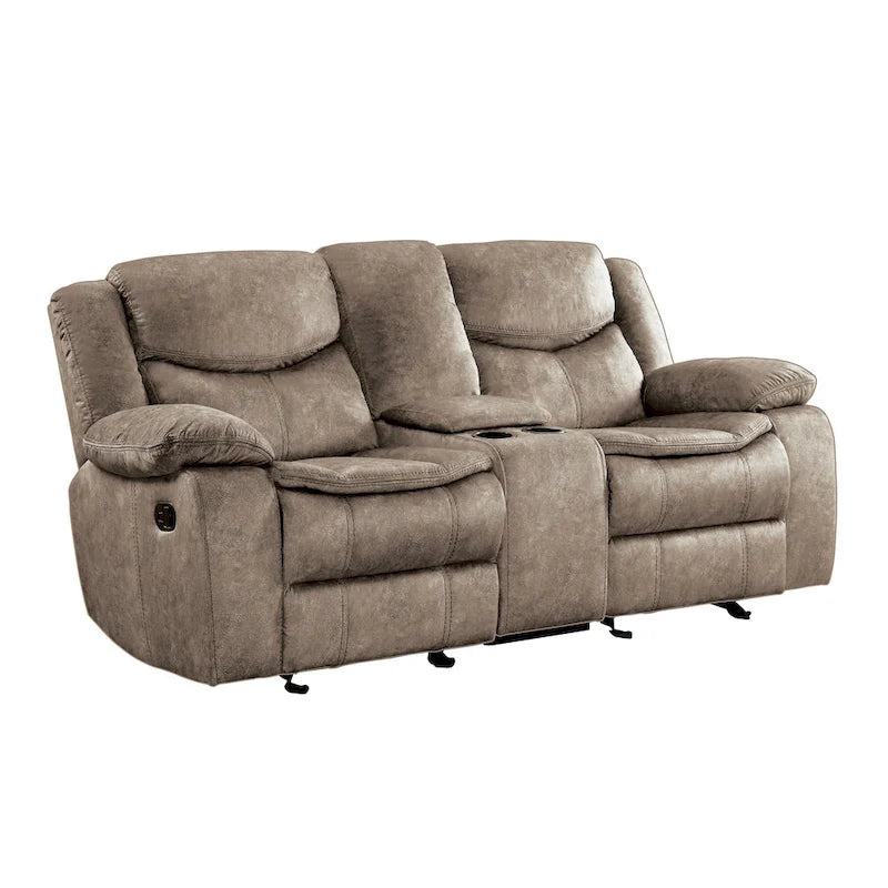 Joe 79-Inch Manual Dual Glider Recliner Loveseat with Console in Brown Microfiber - image 2