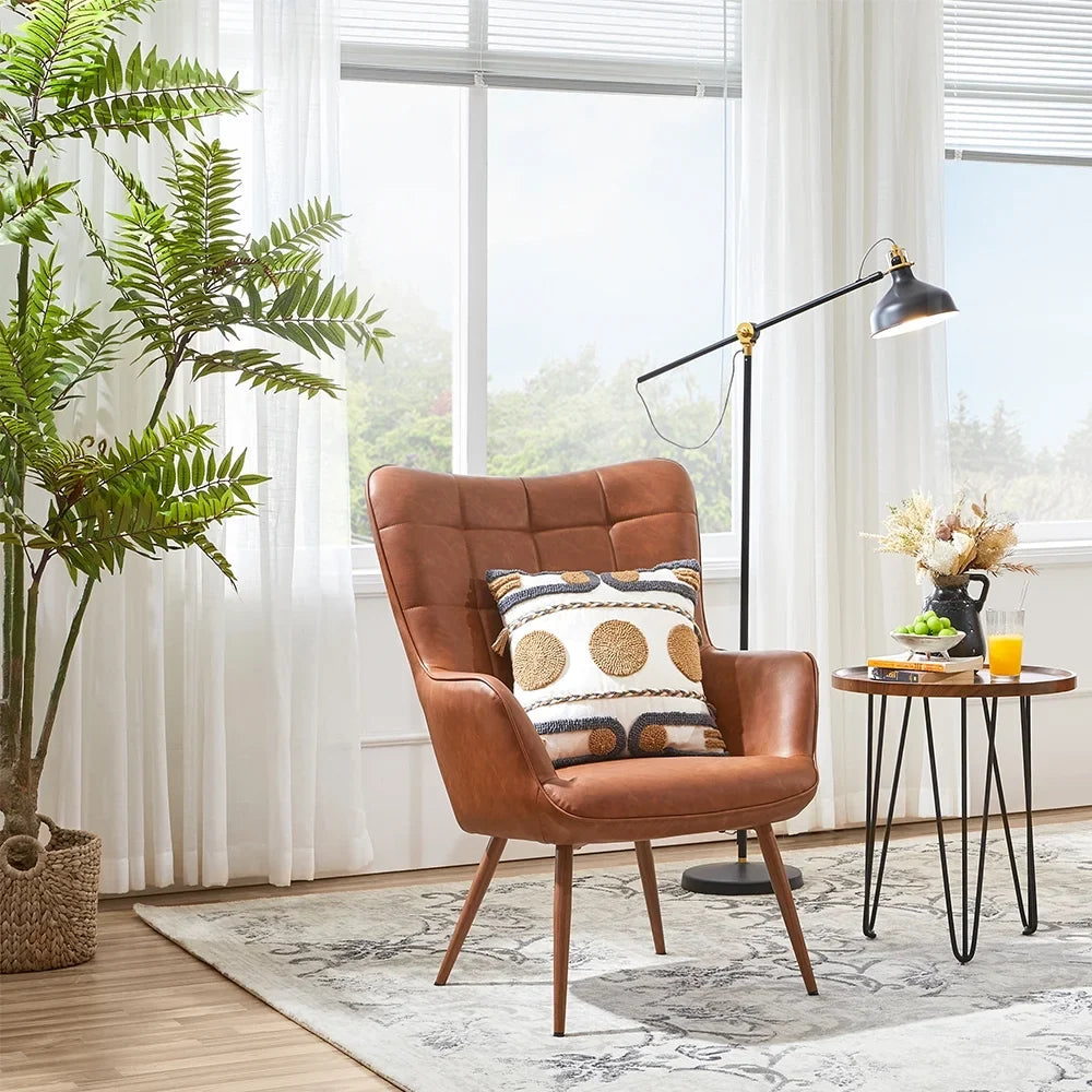 Alden Design Mid-Century Modern Faux Leather Wingback Accent Chair, Brown - image 2