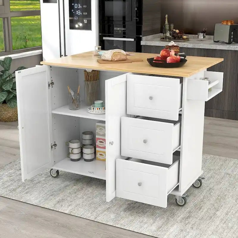 Mobile Kitchen Island on Wheels with Drop Leaf and Solid Wood Top - image 5