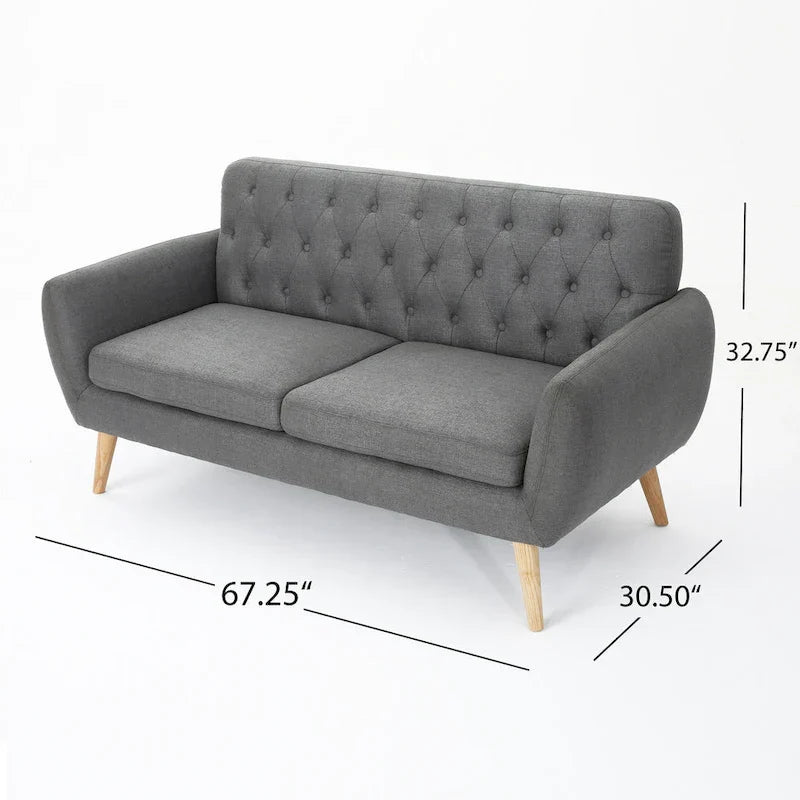 Mid Century Tufted Sofa with Cushioned Seat and Wooden Legs - image 16