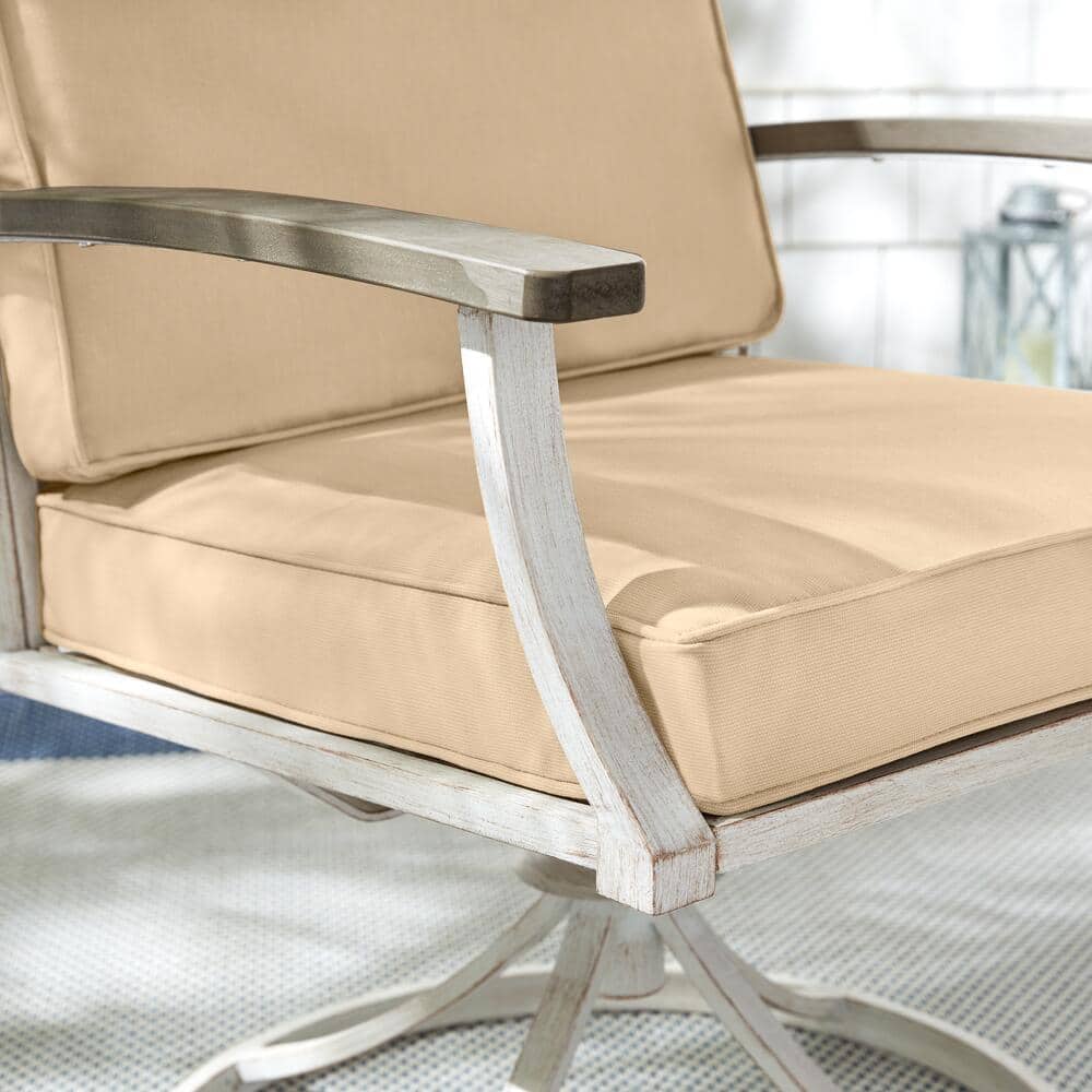 Hampton Bay Marina Point White Steel Outdoor Patio Swivel Lounge Chair with CushionGuard Surf Blue Cushions (2-Pack) GC-41019