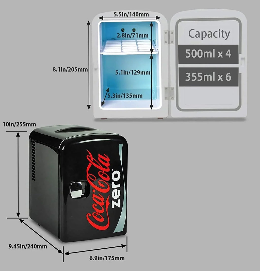 Coca-Cola Coke Zero 4L Portable Cooler/Warmer, Compact Personal Travel Fridge for Snacks Lunch Drinks Cosmetics, Includes 12V and AC Cords - image 2