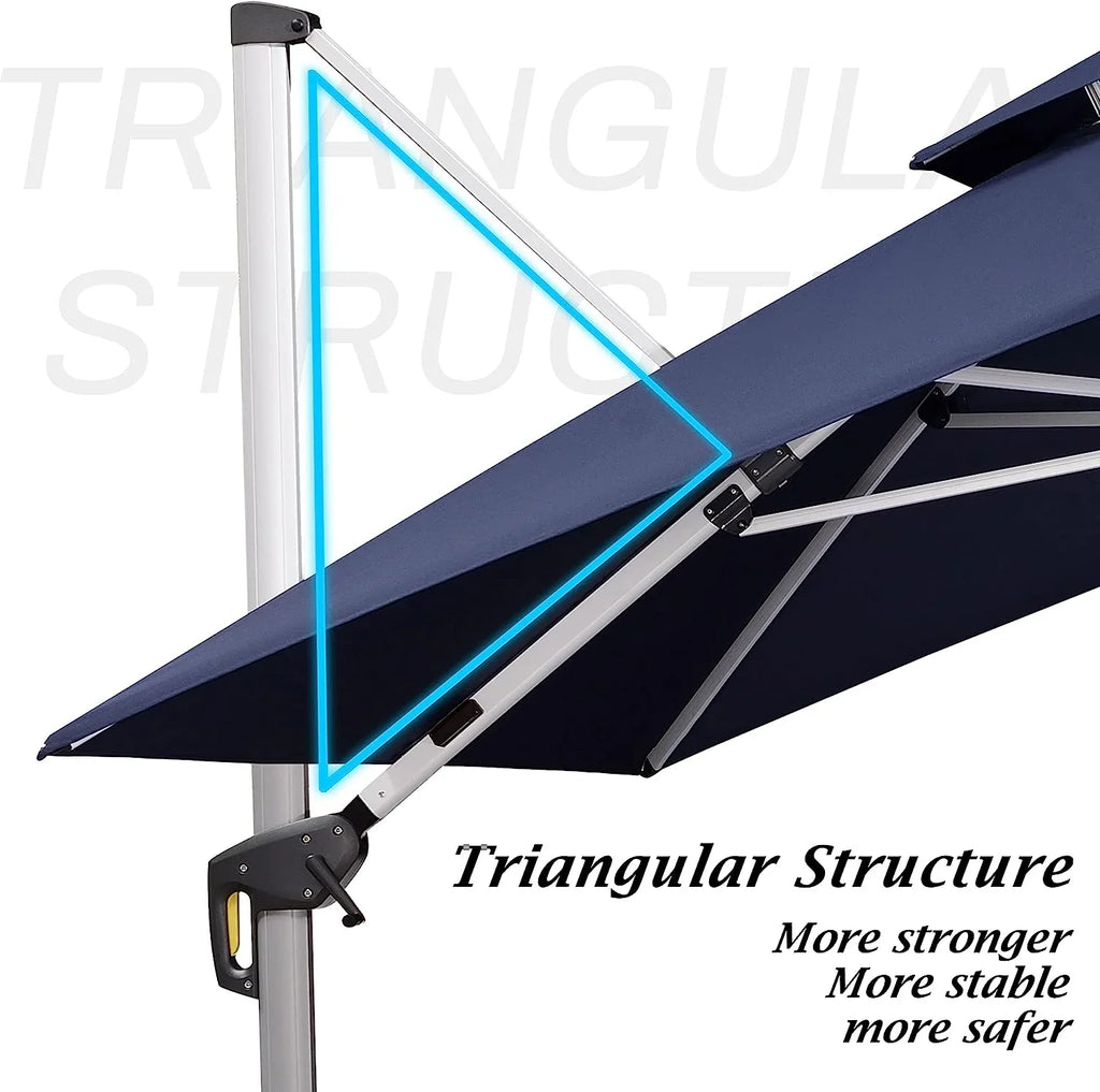 12ft Solar LED Patio Umbrella Outdoor Round Umbrella Large Cantilever Umbrella with LED Lights Windproof Bias Umbrella Heavy 