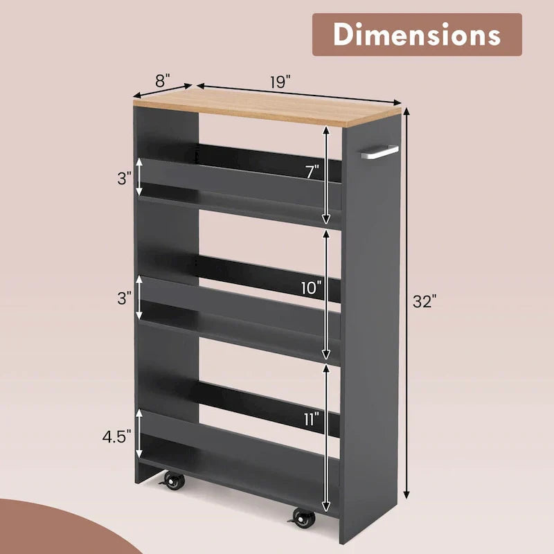 Costway 4-Tier Slim Rolling Kitchen Cart with Wheels - 8 Storage Compartments - image 28