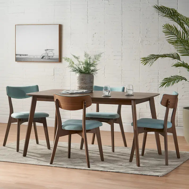 Mid Century Dining Table Set with 4 Upholstered Chairs and Wooden Frame - image 10
