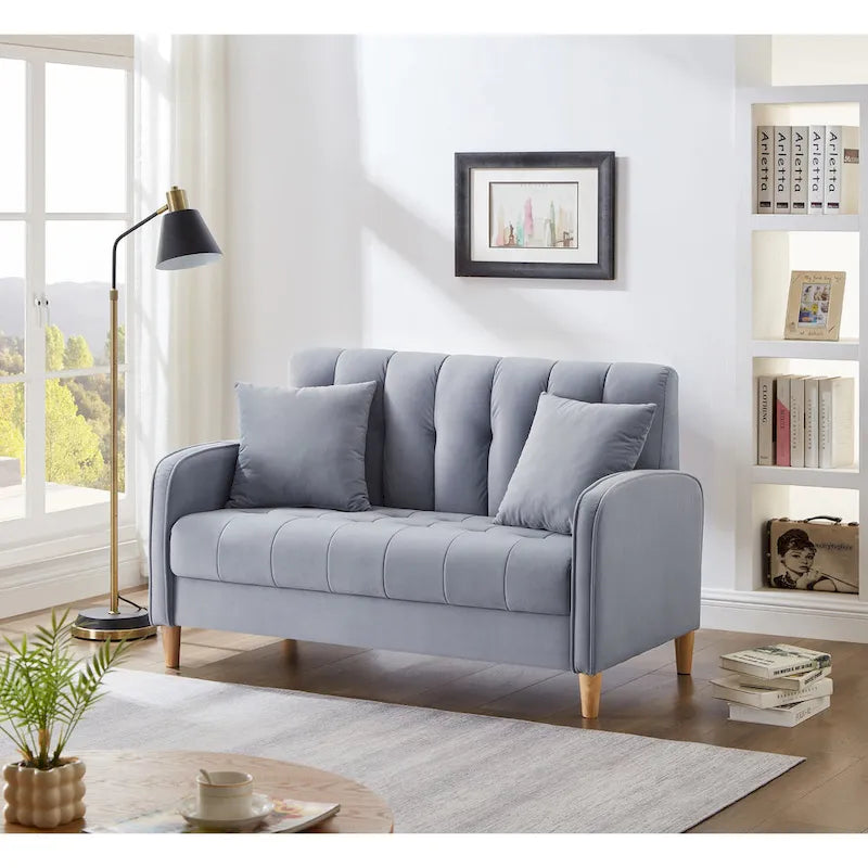 Contemporary Velvet Tufted Loveseat for Small Living Spaces - Beige Upholstered Sofa - image 3