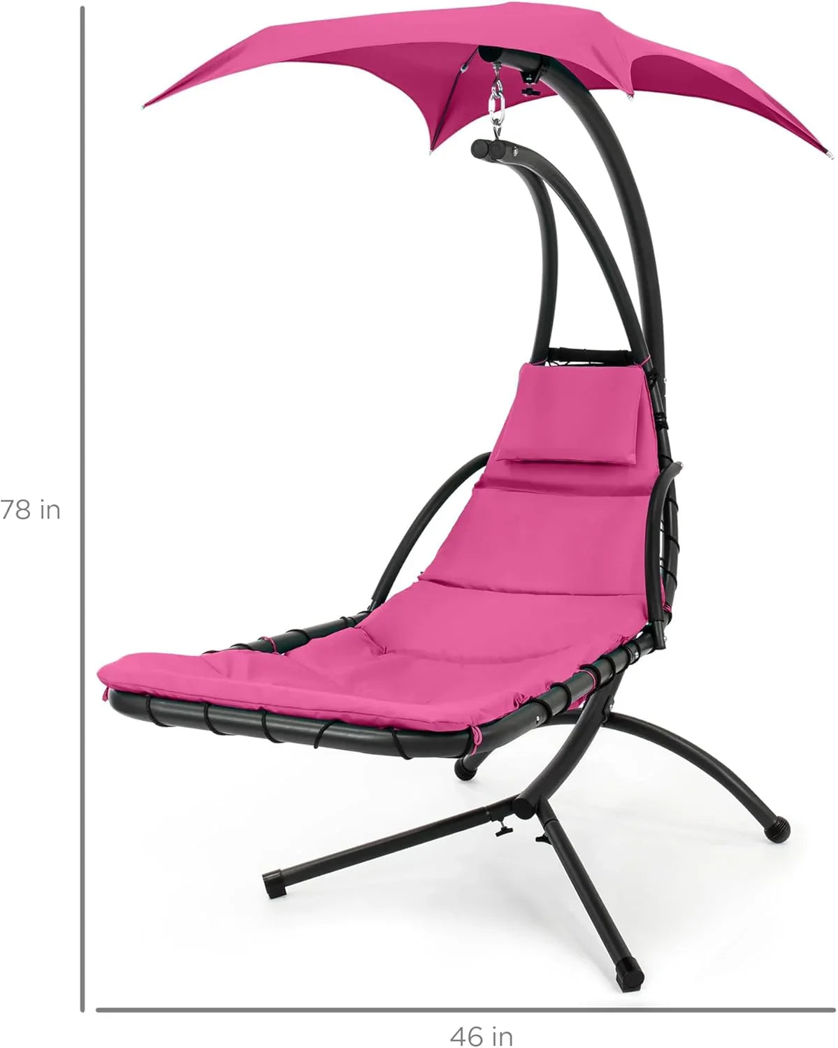 Best Choice Products Outdoor Hanging Curved Steel Chaise Lounge Chair Swing w/Built-in Pillow and Removable Canopy - Charcoal