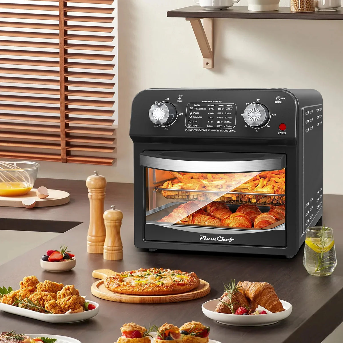 PlumChef 13 Quart 4 Slices Air Fryer Convection Toaster Oven, 1500W, 7 in 1 Multifunction with Roast, Bake, Grill, Broil, Toast, Dehydrate, Defrost - image 17