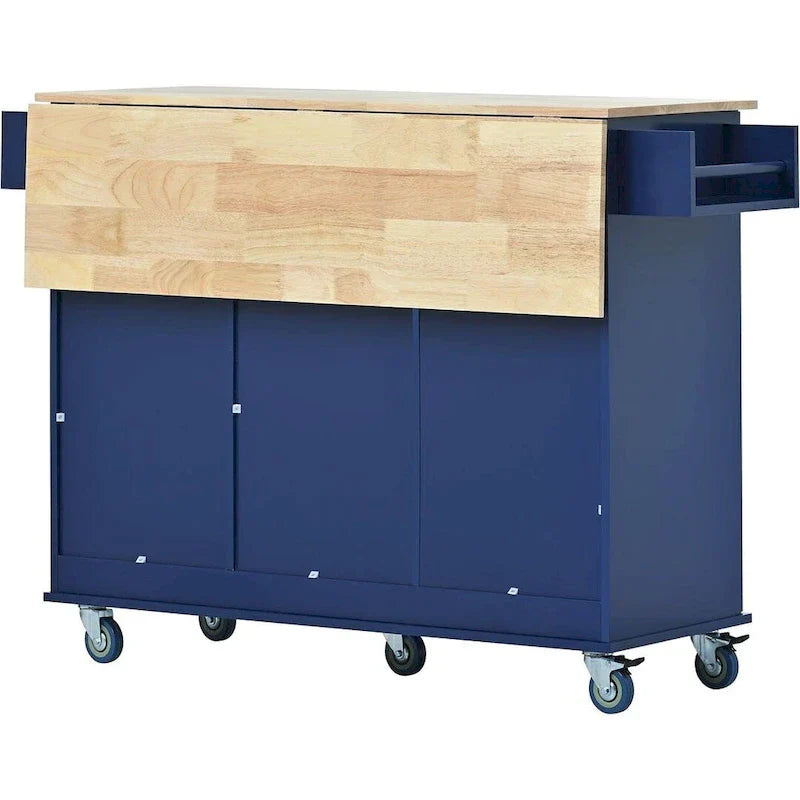Mobile Kitchen Island on Wheels with Drop Leaf and Solid Wood Top - image 25