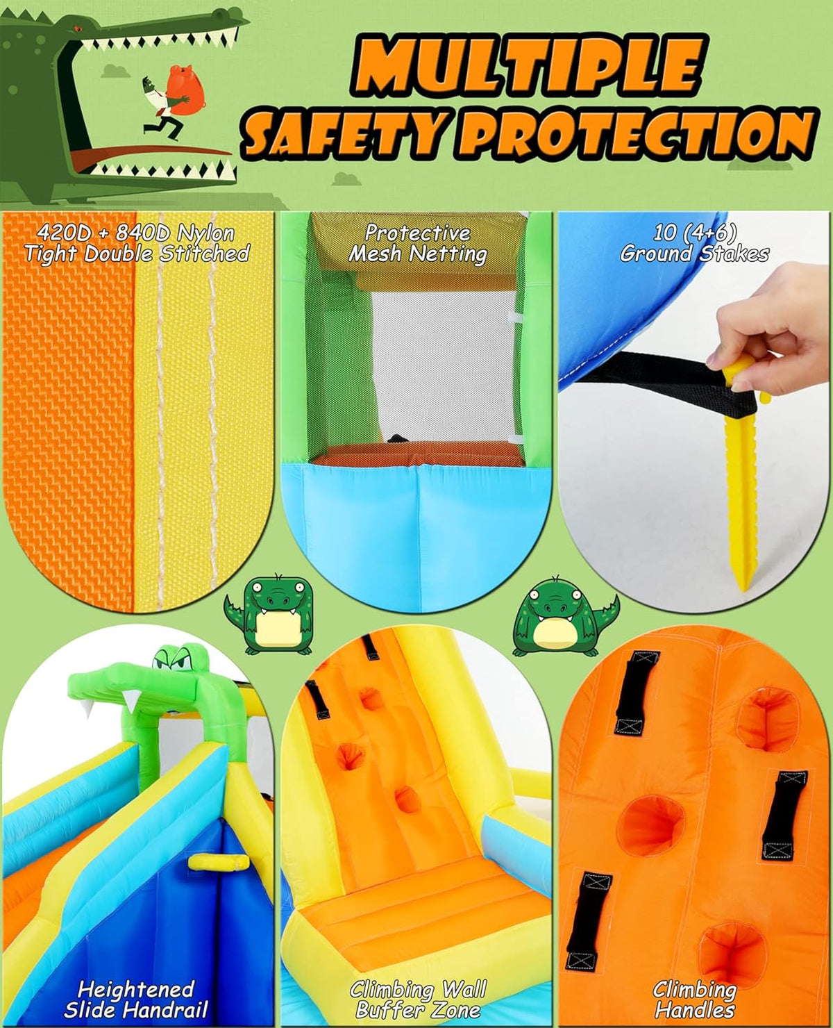 Inflatable Water Slides for Kids 8-in-1 Bounce House Water Park with 450W Blower Climbing Wall, Splash Pool, 2 Water Cannons,