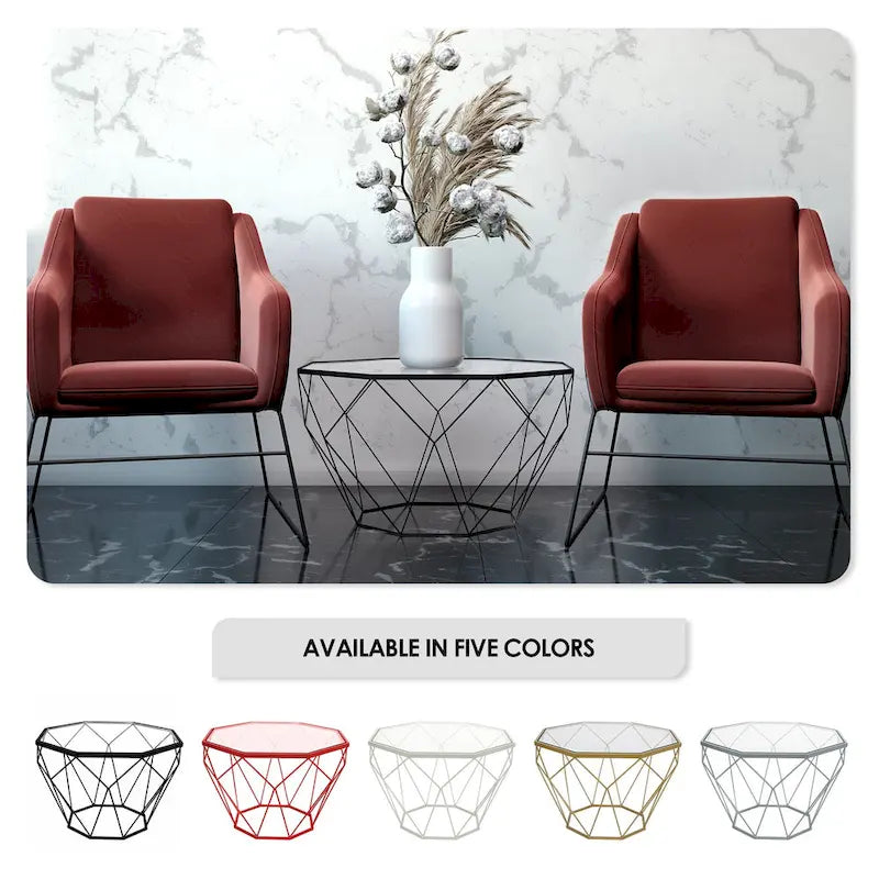 Malibu 22 Modern Octagonal Coffee Table with Tempered Glass Top and Durable Metal Geometric Base for Living Room or Office - image 37