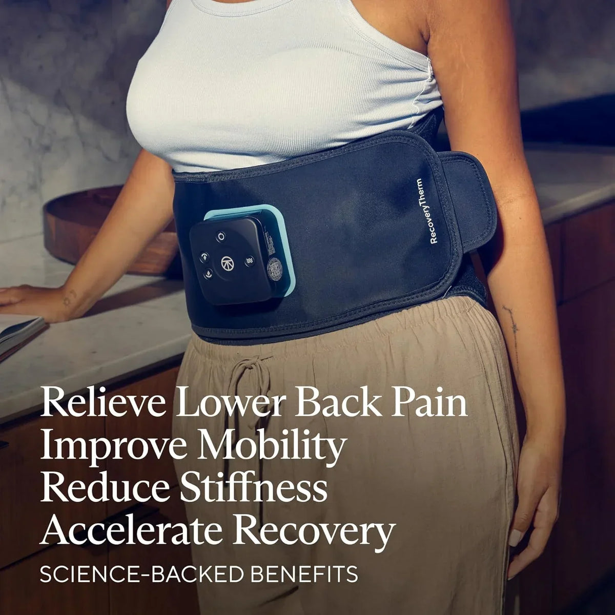 RecoveryTherm Back - Hot Vibration Back and Core Wrap for Athletes - Advanced Hot Vibration for Pain Relief Wrap with Cryothe
