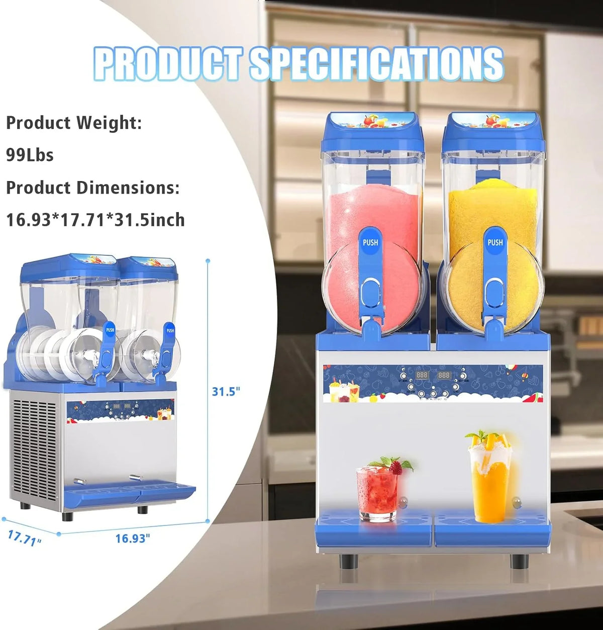 Commercial Slushy Machine - 1000W 30L Tanks Slush Maker Machine 304 Stainless Steel Commercial Margarita Machines Efficient C