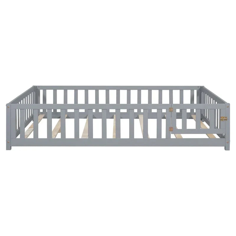 Kids' Full-Size Wooden Floor Bed with Fence and Door - image 6